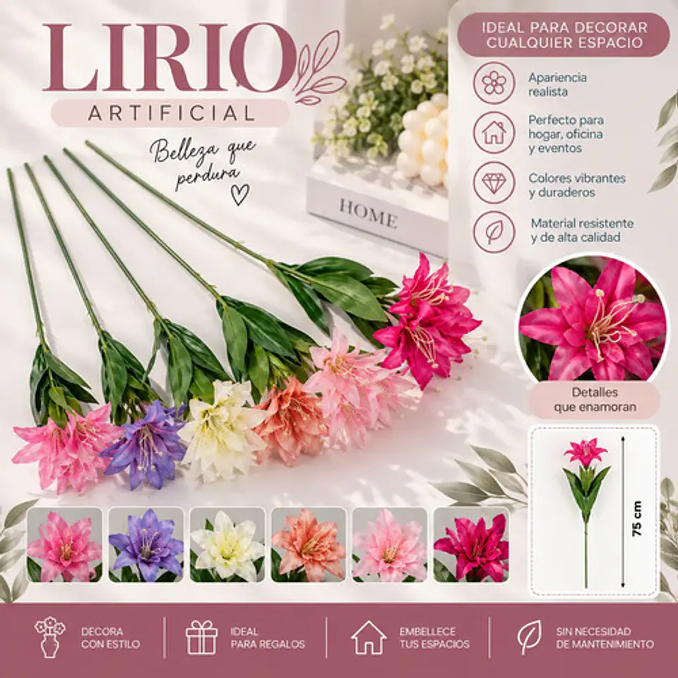 Lirio Artificial Decorativo De Colores Para Casa Y Oficina 2