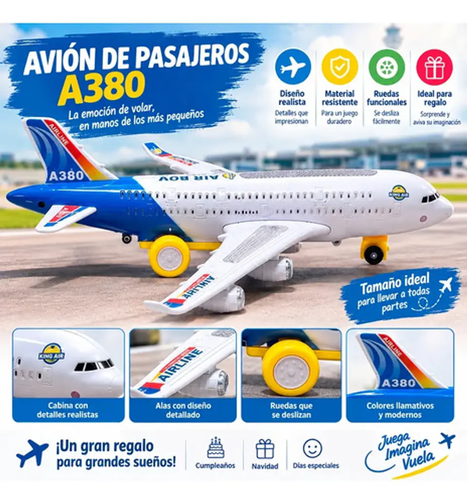 Avión De Juguete A380 Con Pasajeros Y Ruedas 5