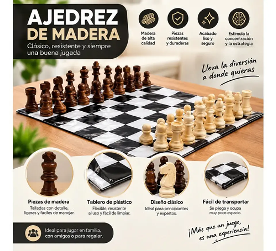Ajedrez Clásico Completo Con Tablero Enrollable Premium 3