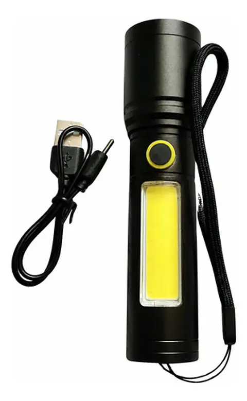 Linterna Táctica Recargable Usb Con Luz Cob Y Estuche