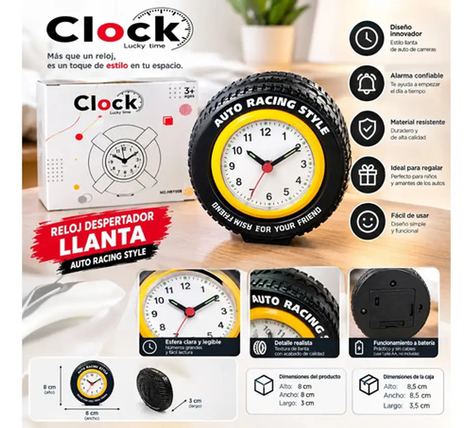 Reloj De Mesa Premium Diseño Rueda De Carreras Auto Racing 3
