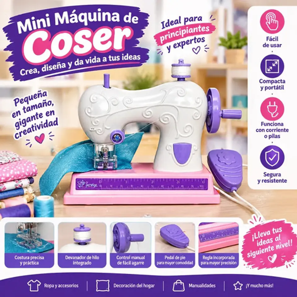 Mini Máquina De Coser Portátil Con Pedal 2