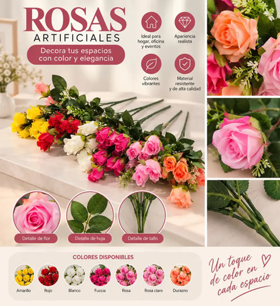 Rosas Artificiales Multicolor Para Decorar Hogar Y Tu Evento 2