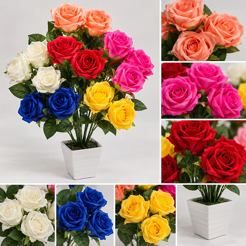 Ramo De Rosas Artificiales Multicolor Para Decorar Tu Hogar.