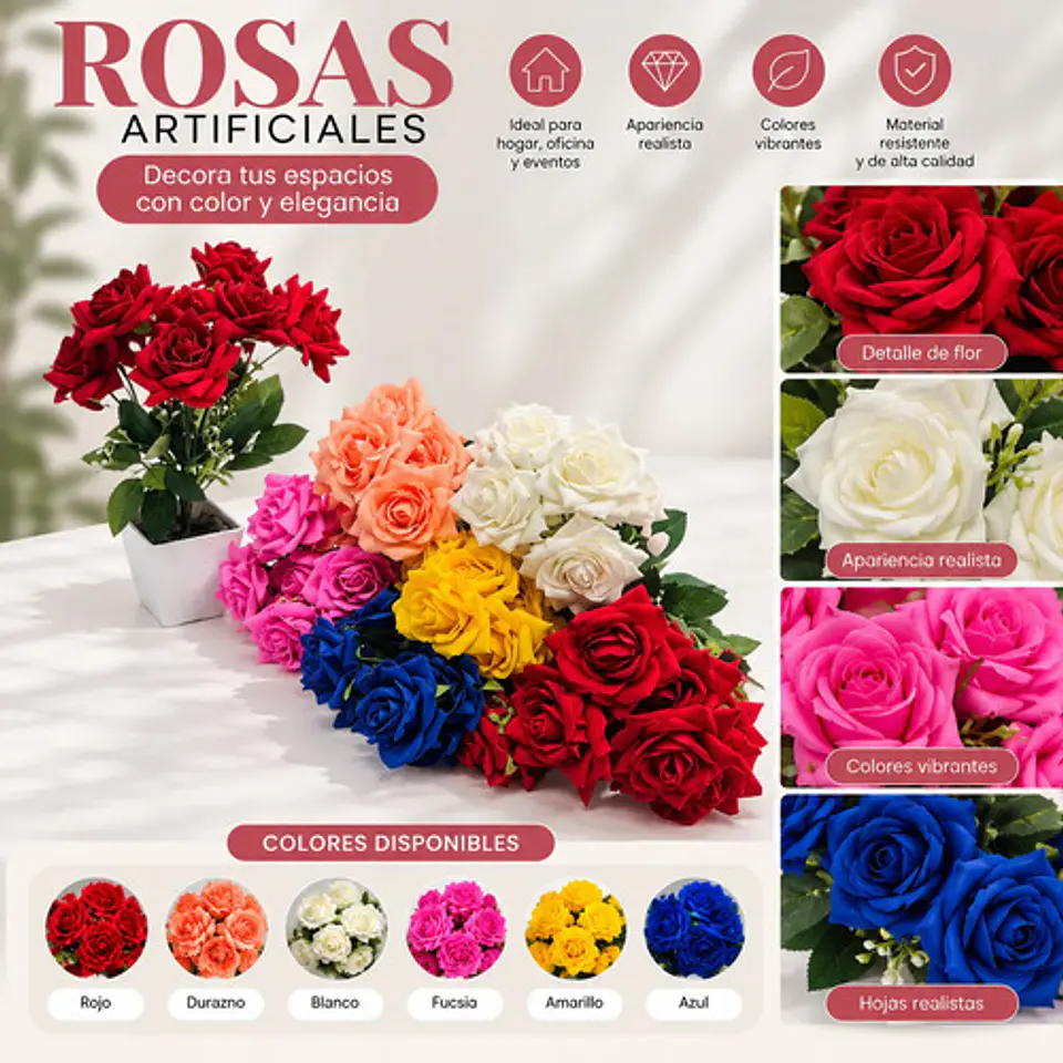 Ramo De Rosas Artificiales Multicolor Para Decorar Tu Hogar 2