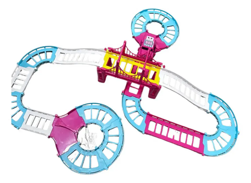 Pista De Carros Infantil Rosa Con Puente Para Niñas Y Niños 3