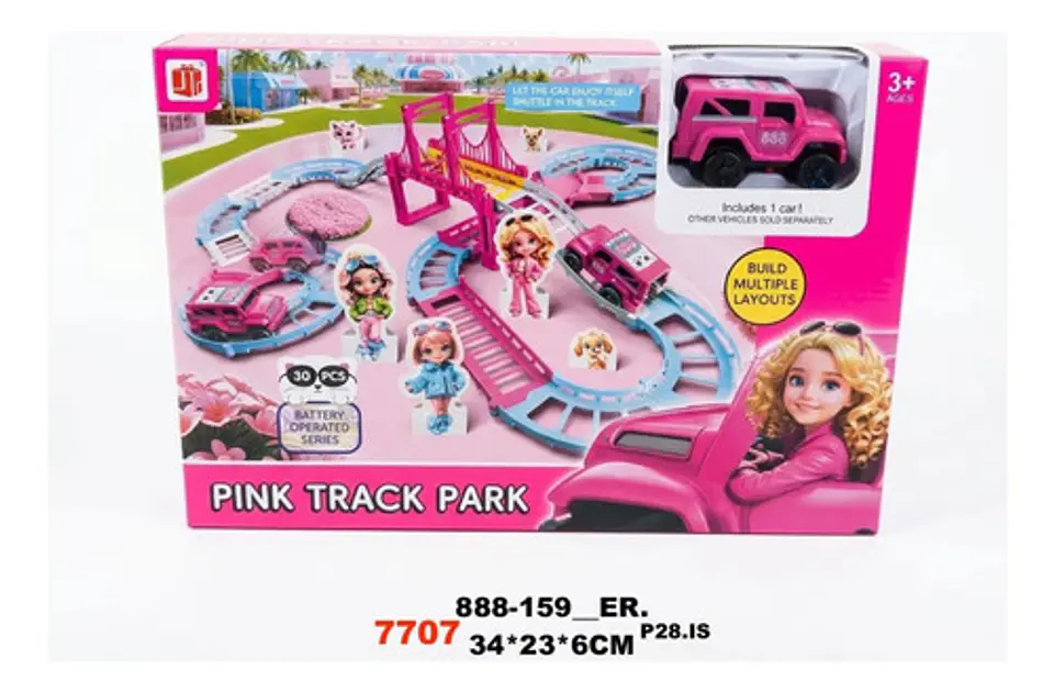 Pista De Carros Infantil Rosa Con Puente Para Niñas Y Niños 6