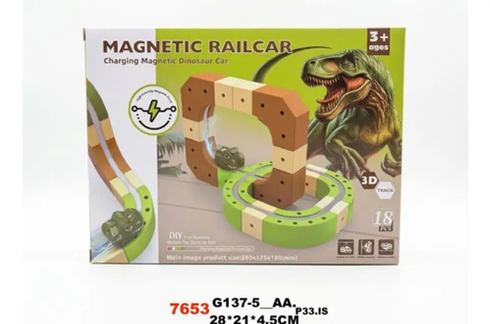 Pista Magnética De Dinosaurio Infantil Con Tren Y Circuito 7