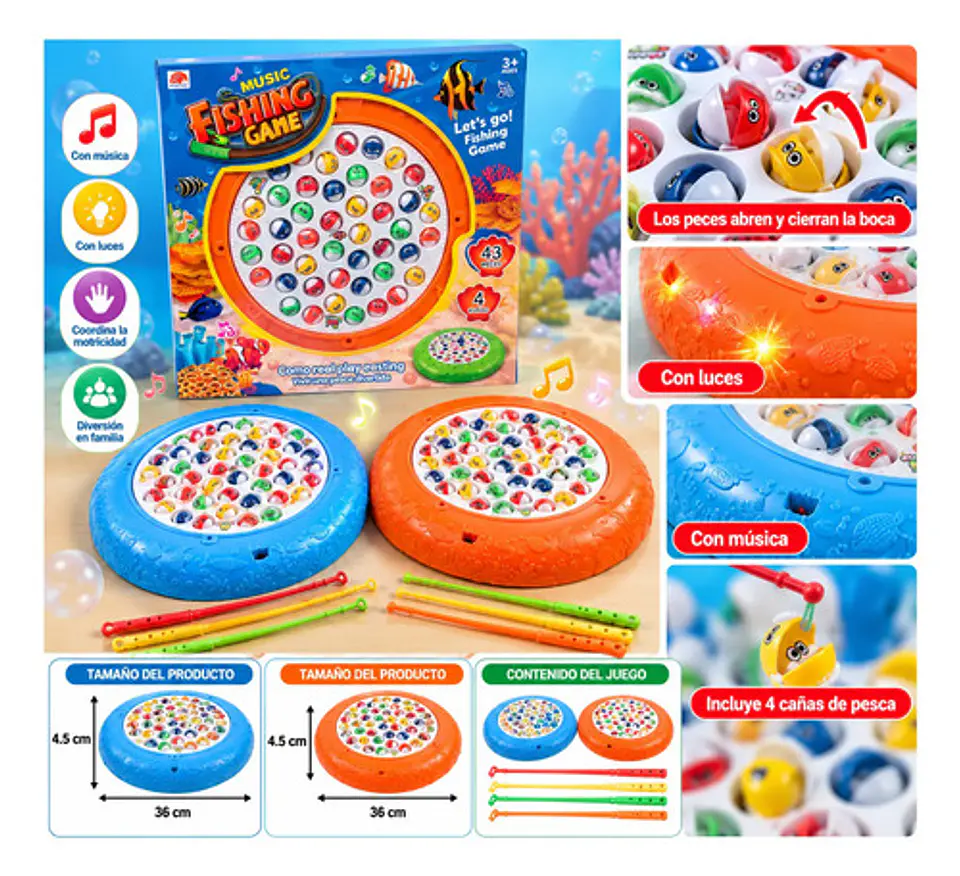 Juego De Pesca Infantil Con Peces De Colores Y Cañas 2