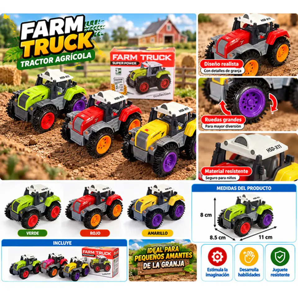 Tractor Agrícola Infantil De Juguete Con Ruedas Grandes 2
