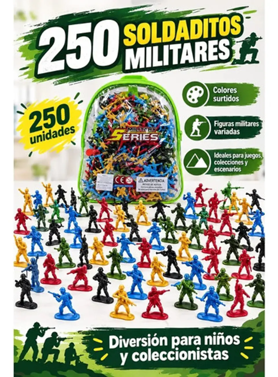 250 Soldaditos Militares Figuras Ejército Colores Surtidos 2