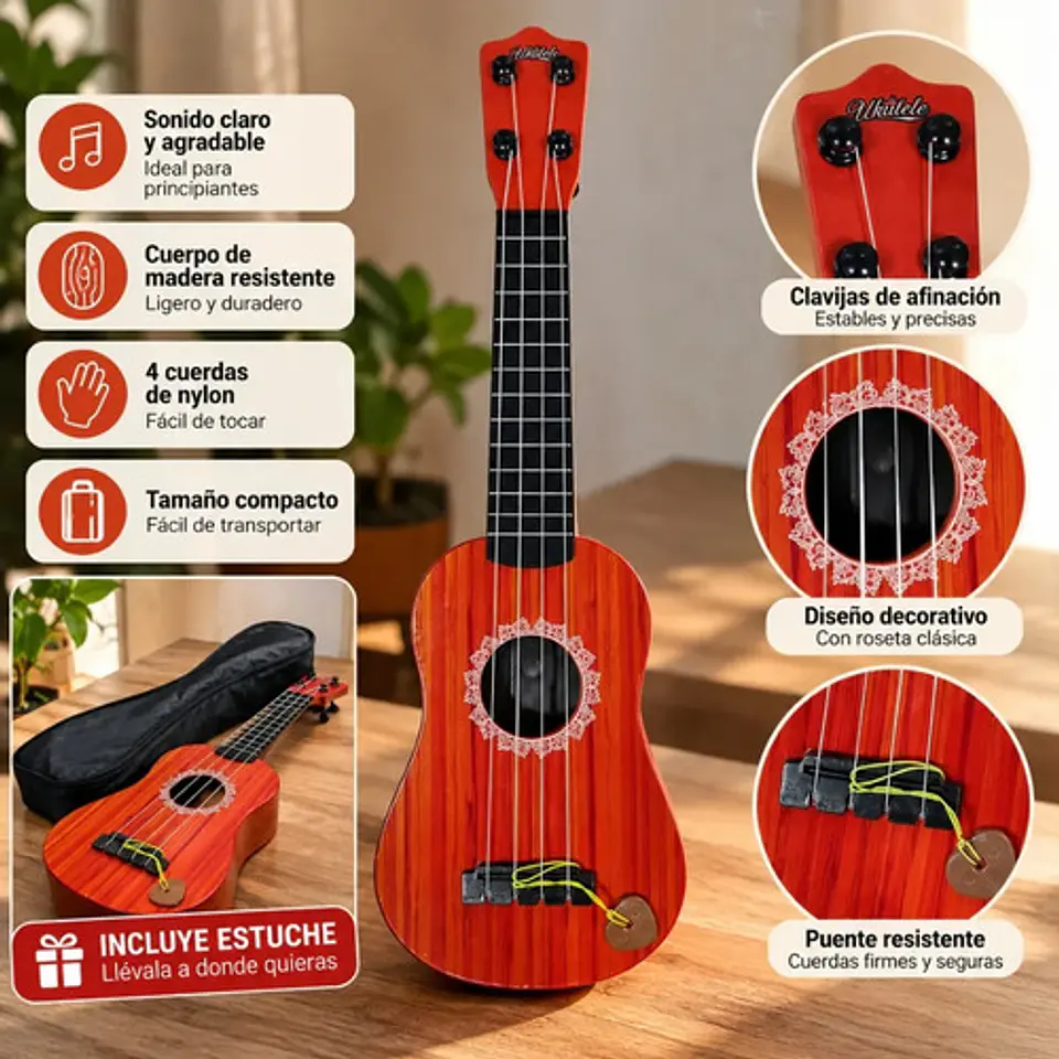 Ukelele Infantil De 4 Cuerdas Color Madera 5