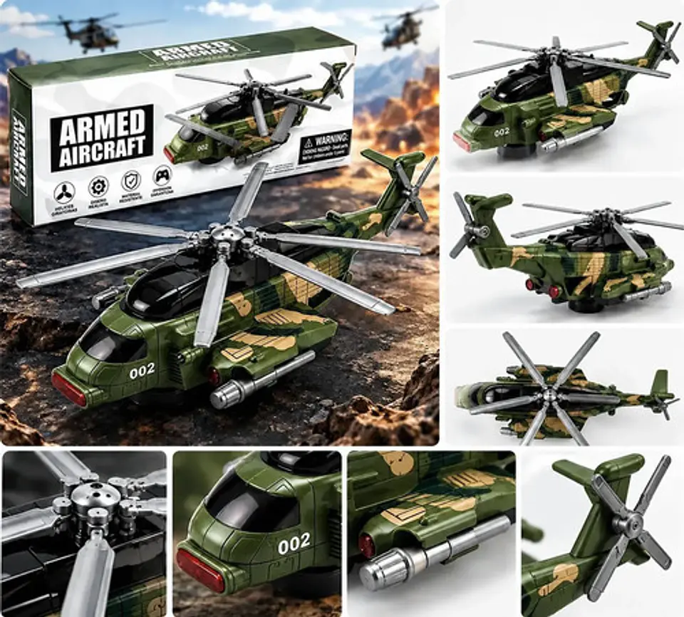 Helicóptero Militar De Juguete Con Hélices Giratorias Rosa 1