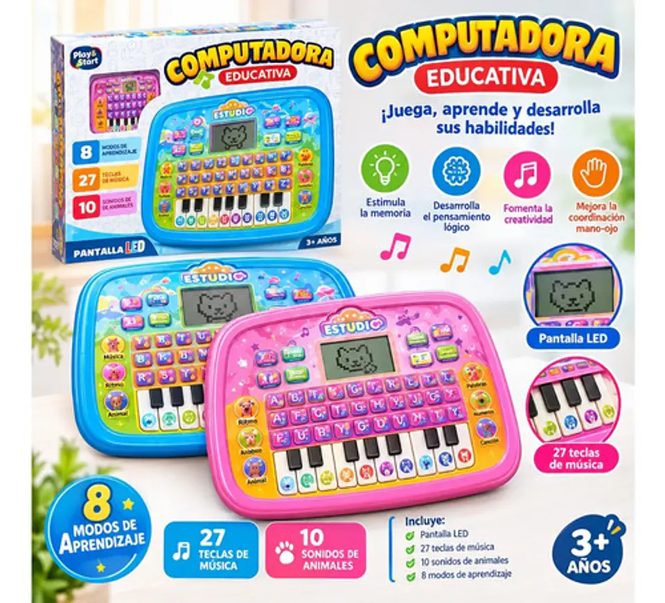 Juguete Didáctico Niños Computadora Tablet Pantalla Led 3+ 3