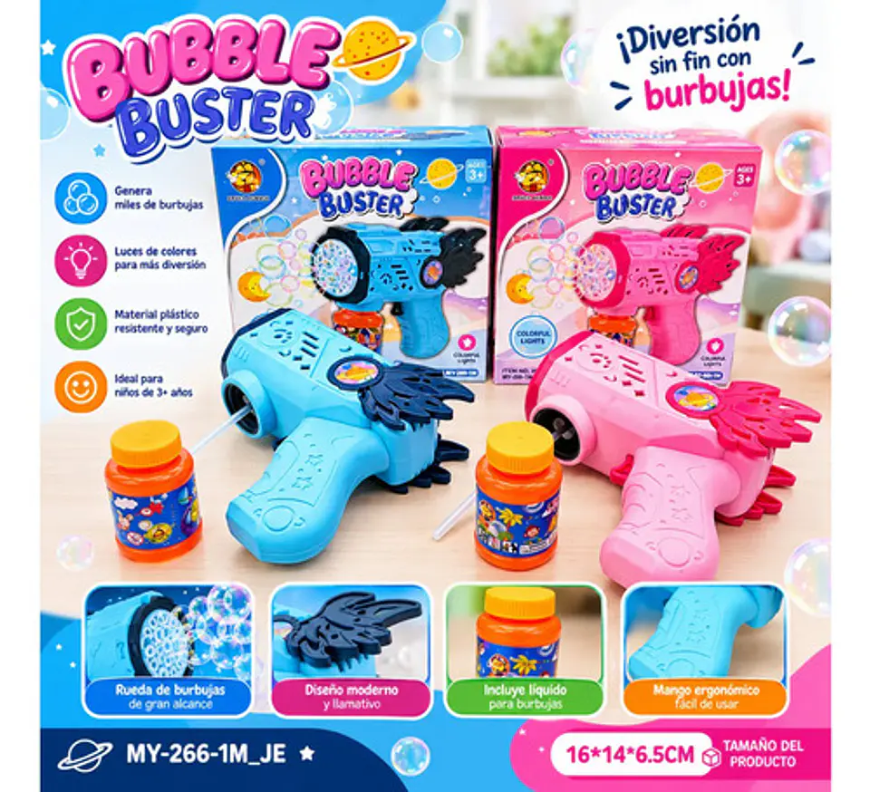 Pistola Lanzaburbujas Estilo Cósmico Con Luces Multicolor Azul/rosa 3