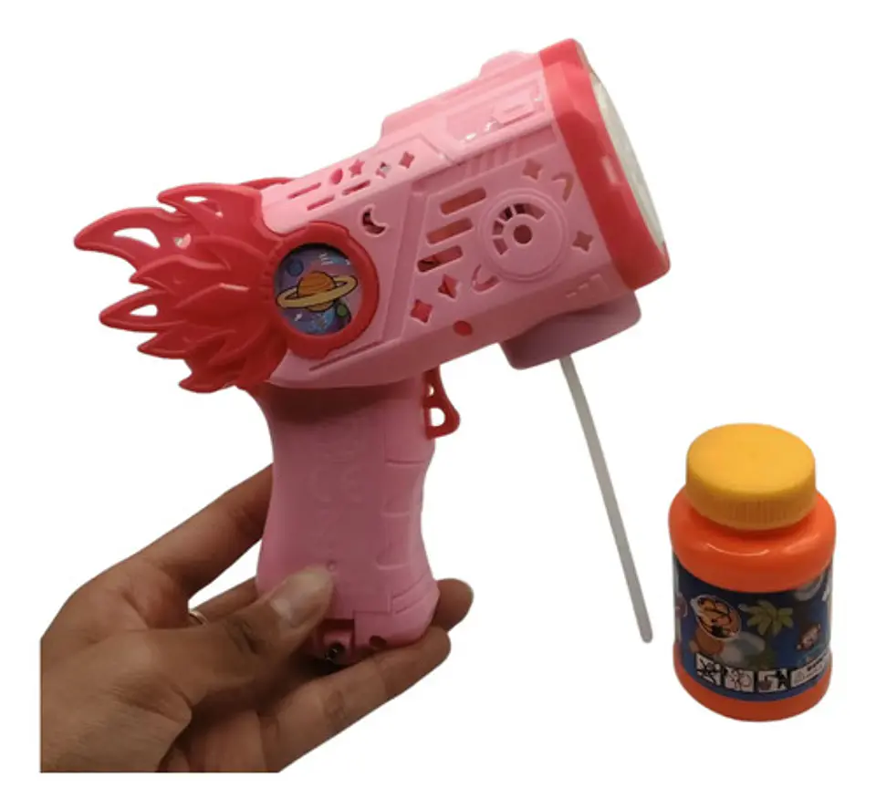 Pistola Lanzaburbujas Estilo Cósmico Con Luces Multicolor Azul/rosa 4