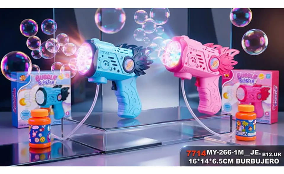Pistola Lanzaburbujas Estilo Cósmico Con Luces Multicolor Azul/rosa 5