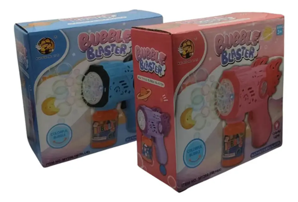 Pistola Lanzaburbujas Estilo Cósmico Con Luces Multicolor Azul/rosa 6