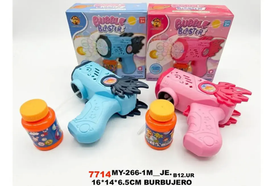 Pistola Lanzaburbujas Estilo Cósmico Con Luces Multicolor Azul/rosa 7