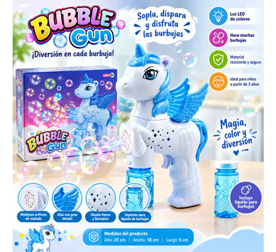 Pistola De Burbujas Mágica Con Diseño De Unicornio Premium 6