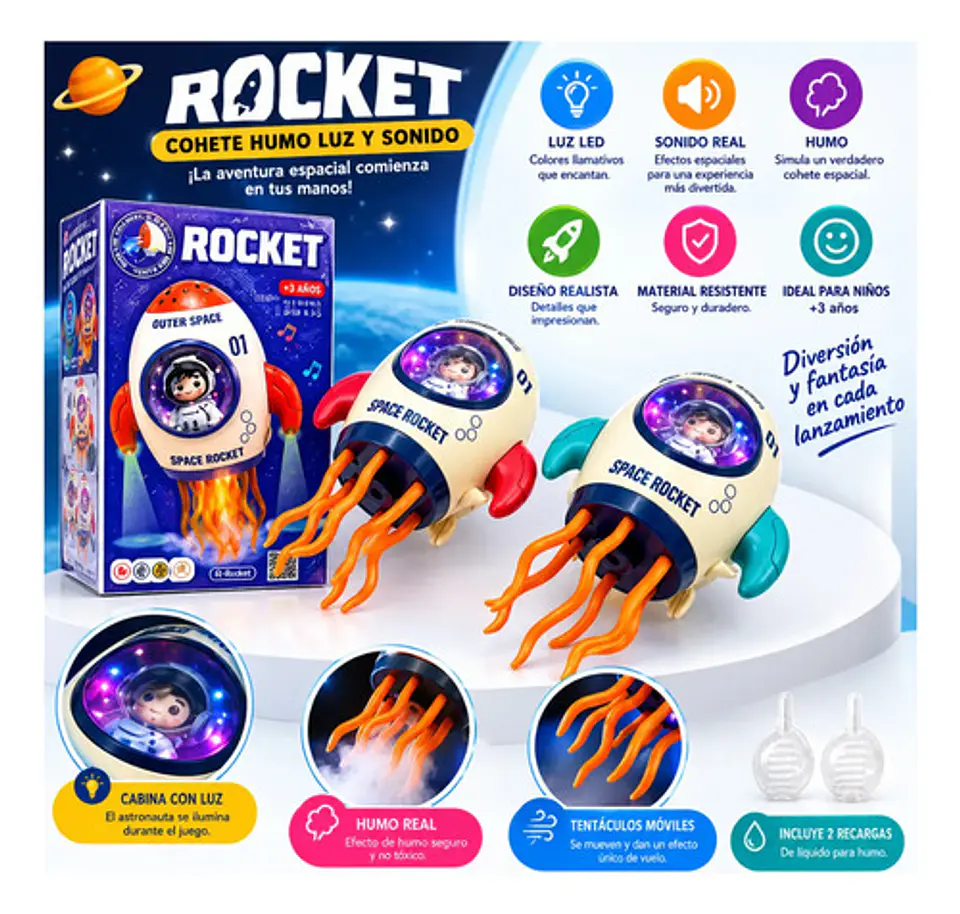 Cohete Espacial Juguete Con Luz Sonido Y Humo Premium 3