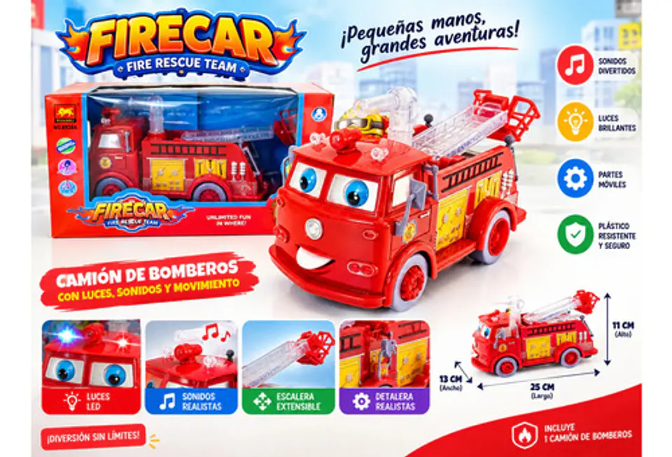 Camión De Bomberos Infantil Con Luces Y Sonidos Realistas Bomberos Rojo 2