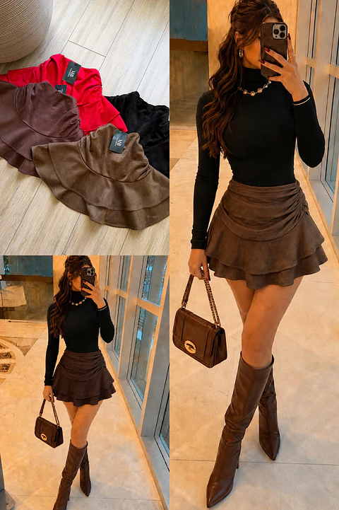 Falda short simil gamuza 