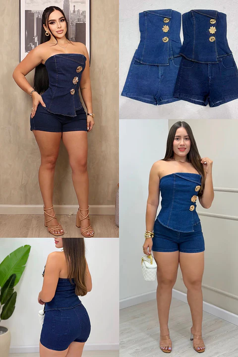 Conjunto mezclilla corto 