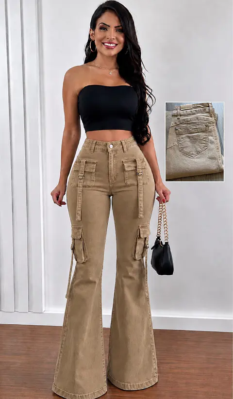 Jeans flare doble cargo 