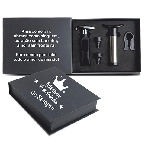 Set de Vinho Premium "Melhor Padrinho de Sempre"