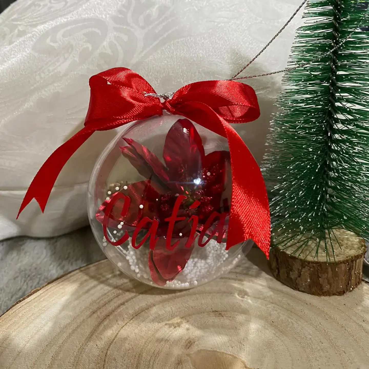 Bola Natal Acrílico Nome  Vermelho 2