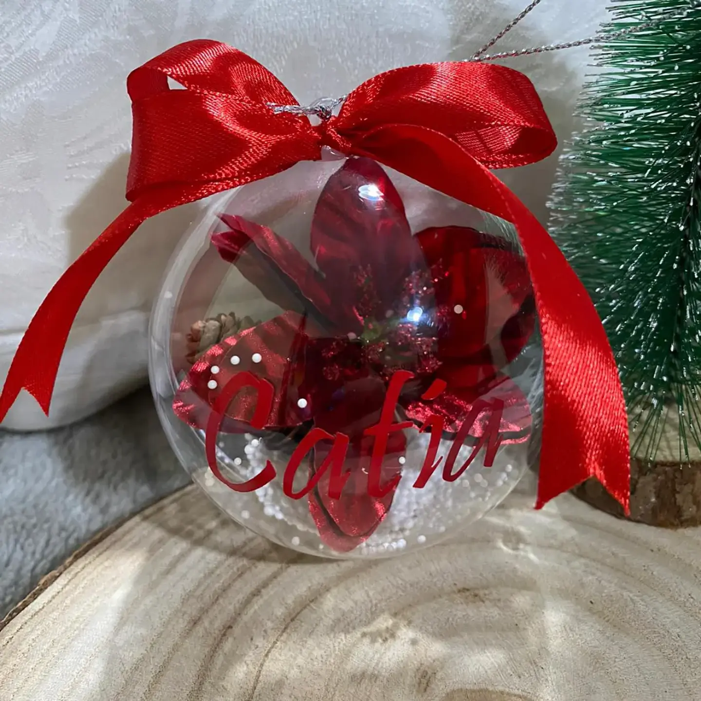 Bola Natal Acrílico Nome  Vermelho 3