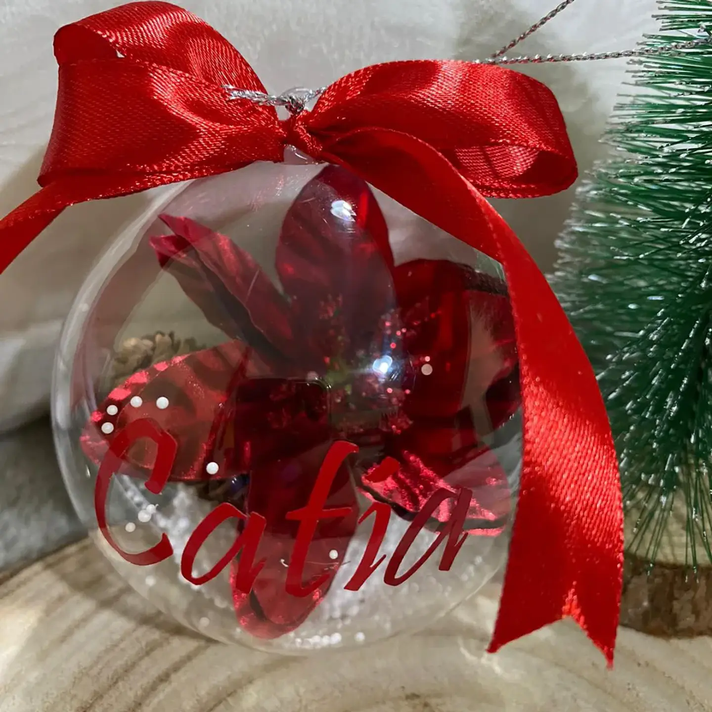 Bola Natal Acrílico Nome  Vermelho 1