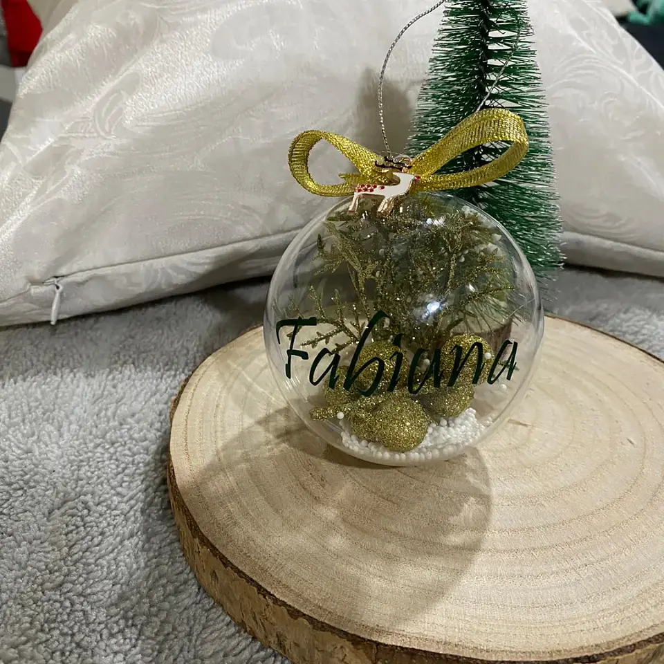 Bola Acrílico Natal Nome Verde 1 3