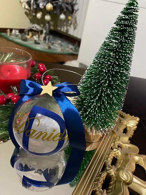 Bola Natal acrílico Nome  Azul 1