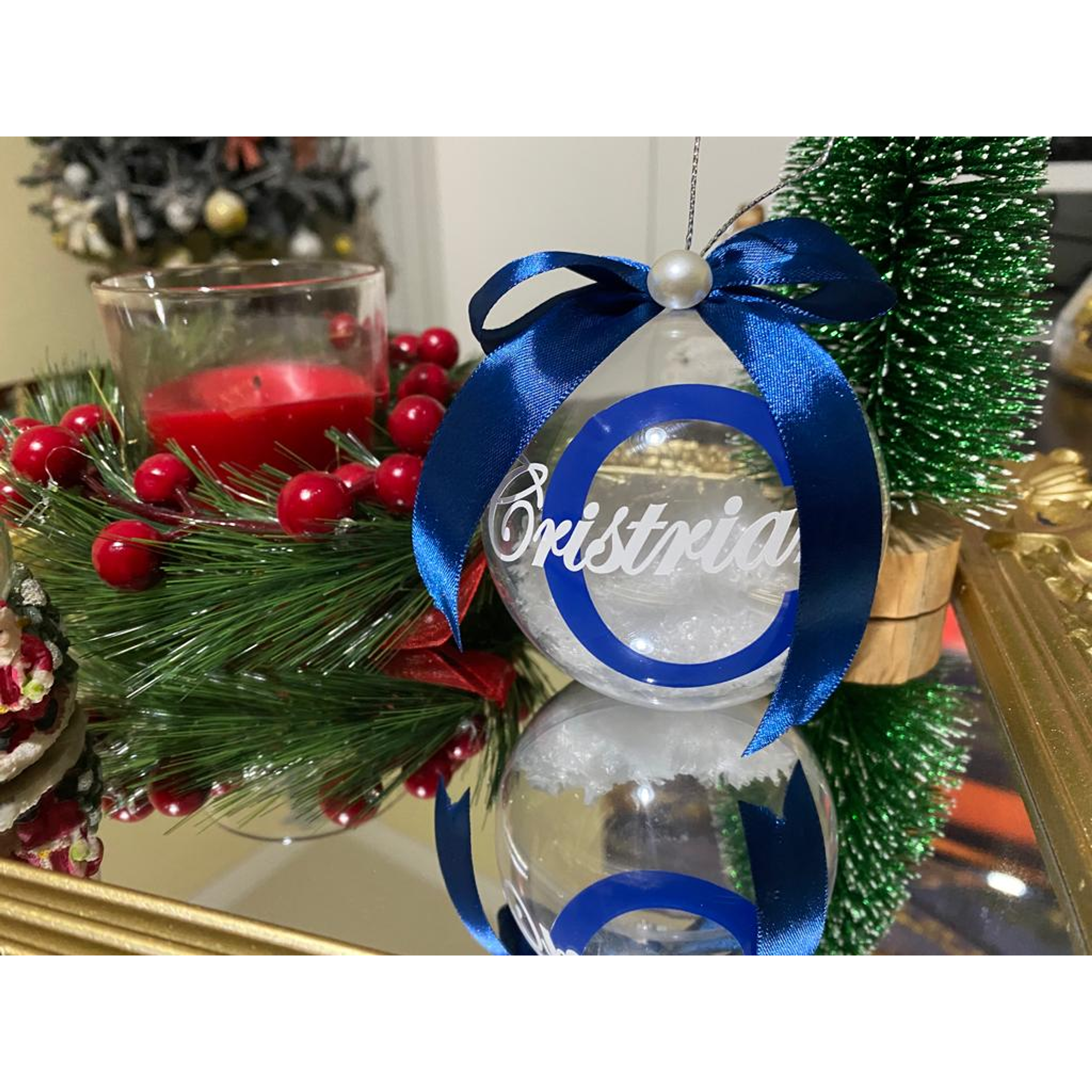 Bola Natal acrílico Nome  Azul 1 3