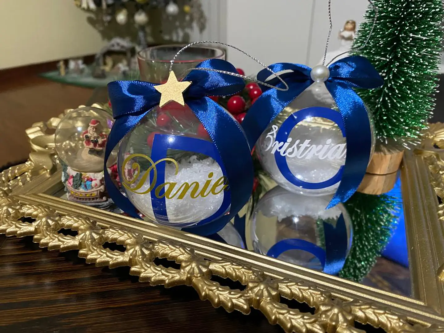 Bola Natal acrílico Nome  Azul 1 5