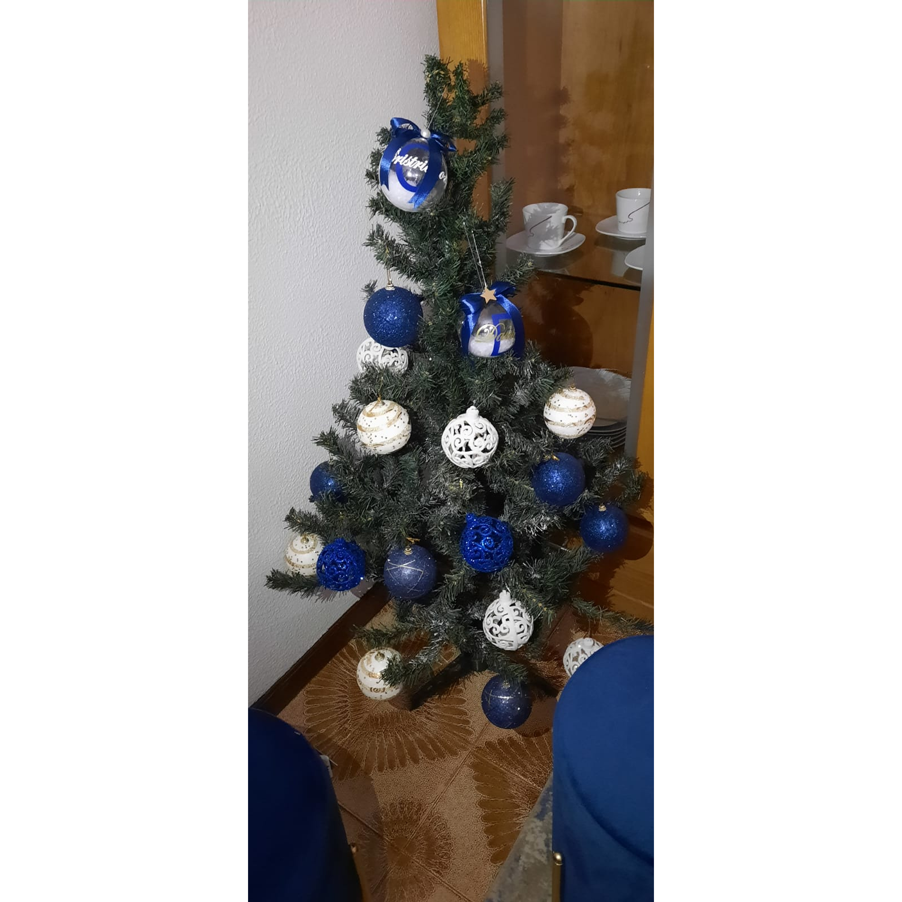 Bola Natal acrílico Nome  Azul 1 6