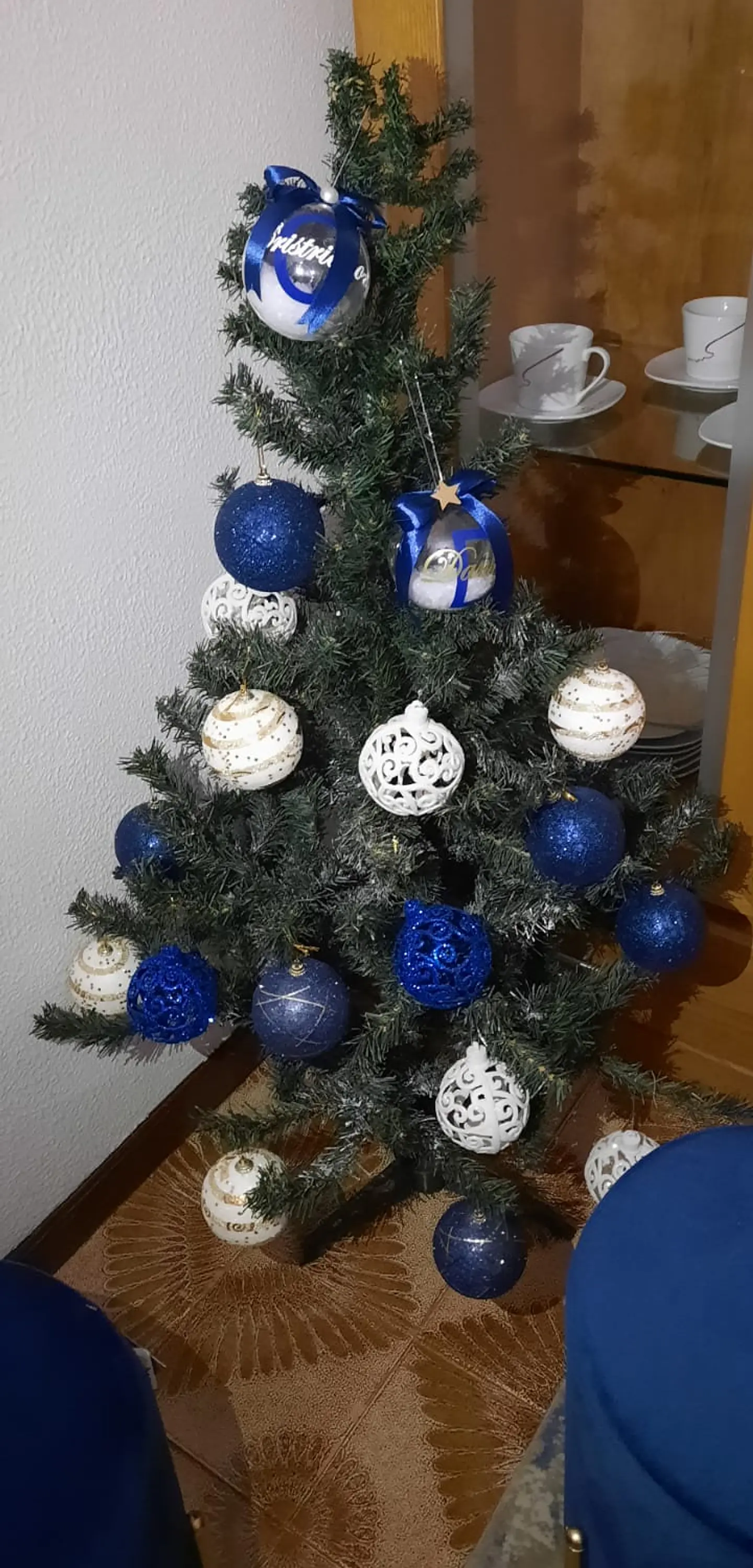 Bola Natal acrílico Nome  Azul 1 6