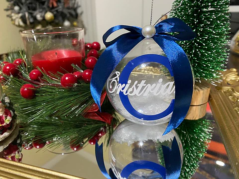Bola Natal Acrílico Nome Azul 2