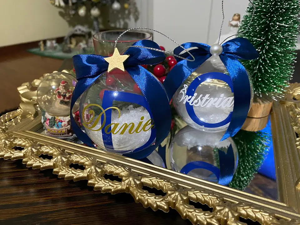 Bola Natal Acrílico Nome Azul 2 4