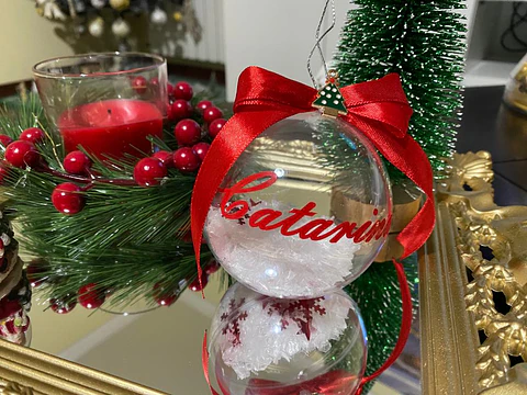 Bola Natal Acrílico Nome Vermelho 2