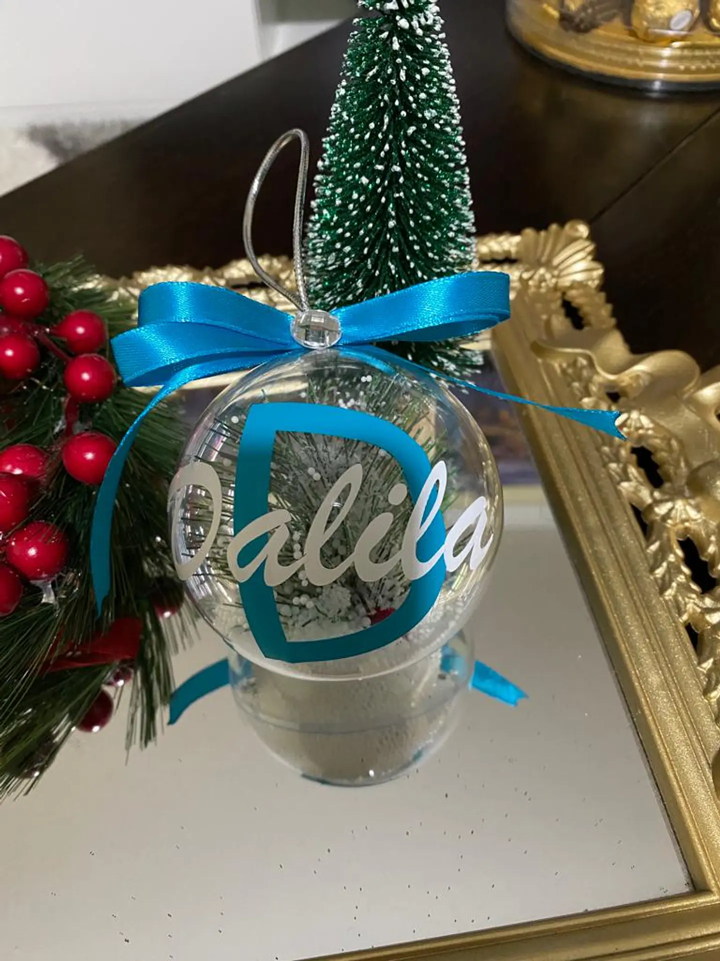 Bola Natal Acrílico Nome Azul bebe 1 2