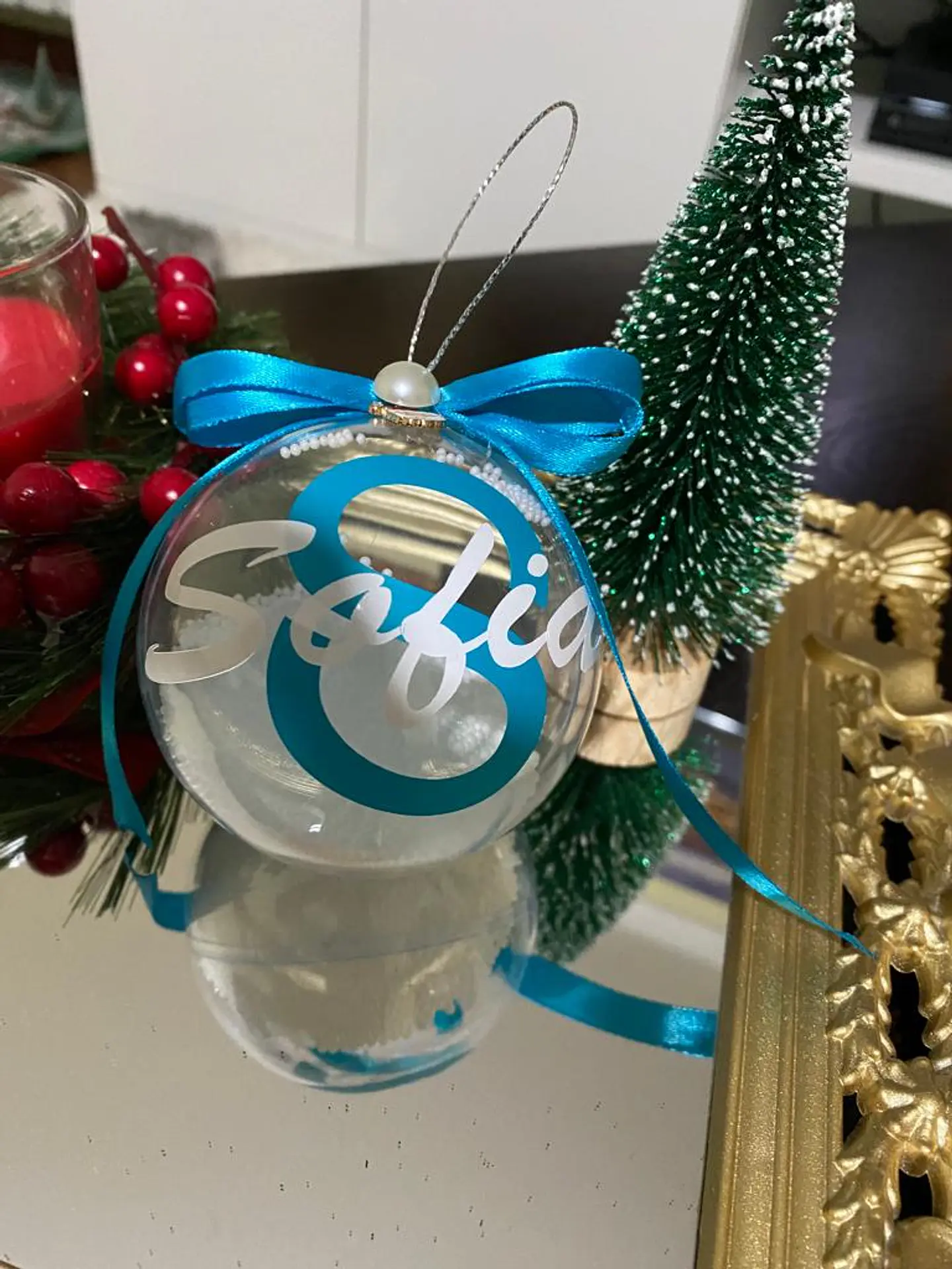 Bola Natal Acrílico Nome Azul bebe 1 3