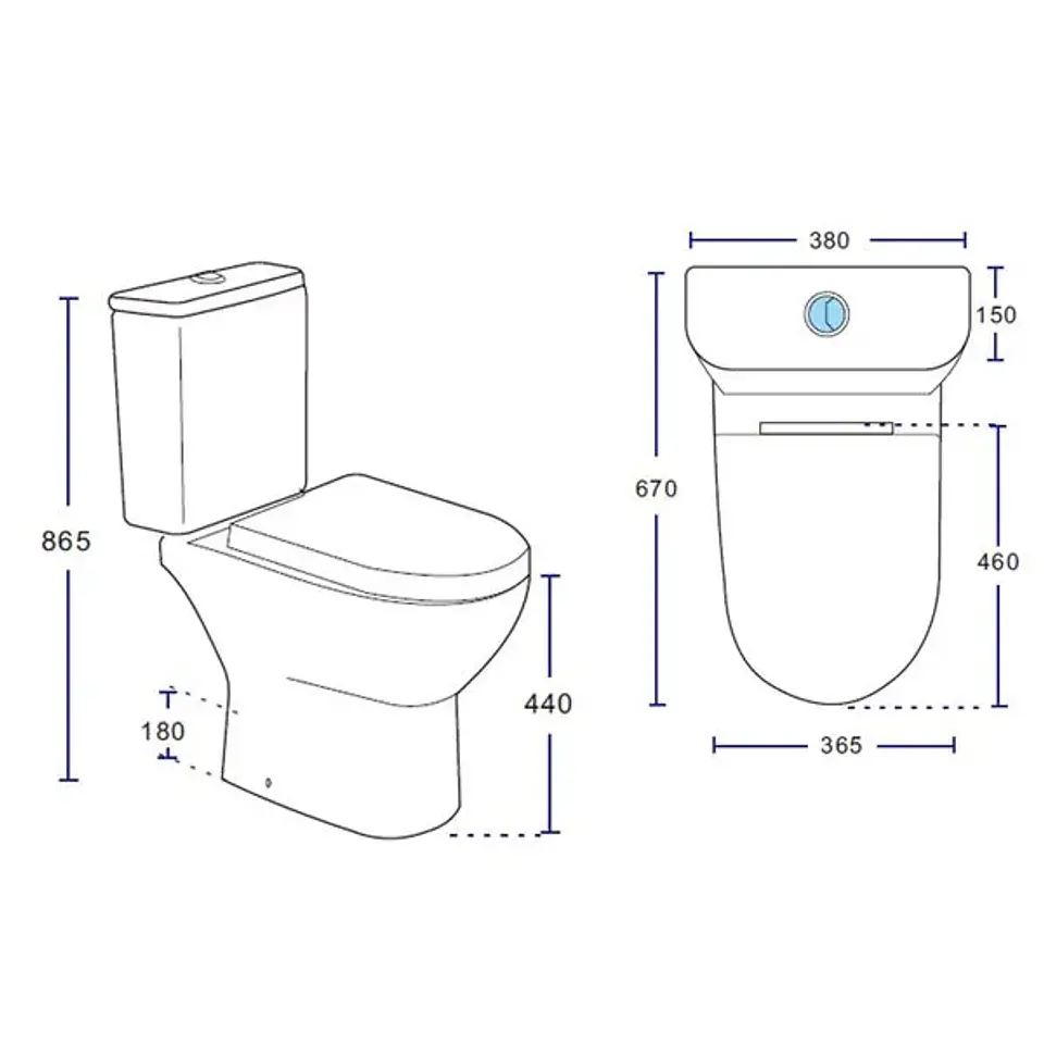 WC Two Piece Atenas Rimless ADA Descarga a Muro 180 mm 5