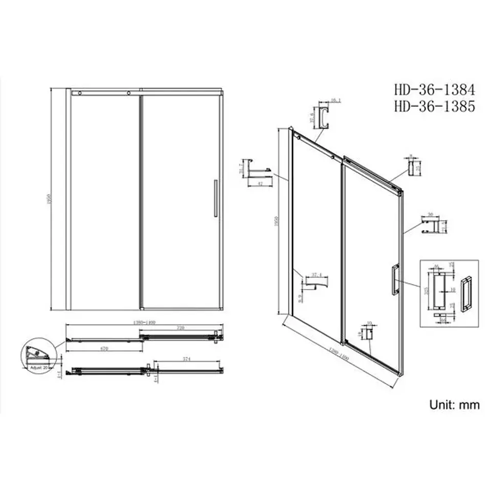 Mampara Ducha Grecia Corredera Vidrio Templado Reversible Cromada 1400x1950 mm 3