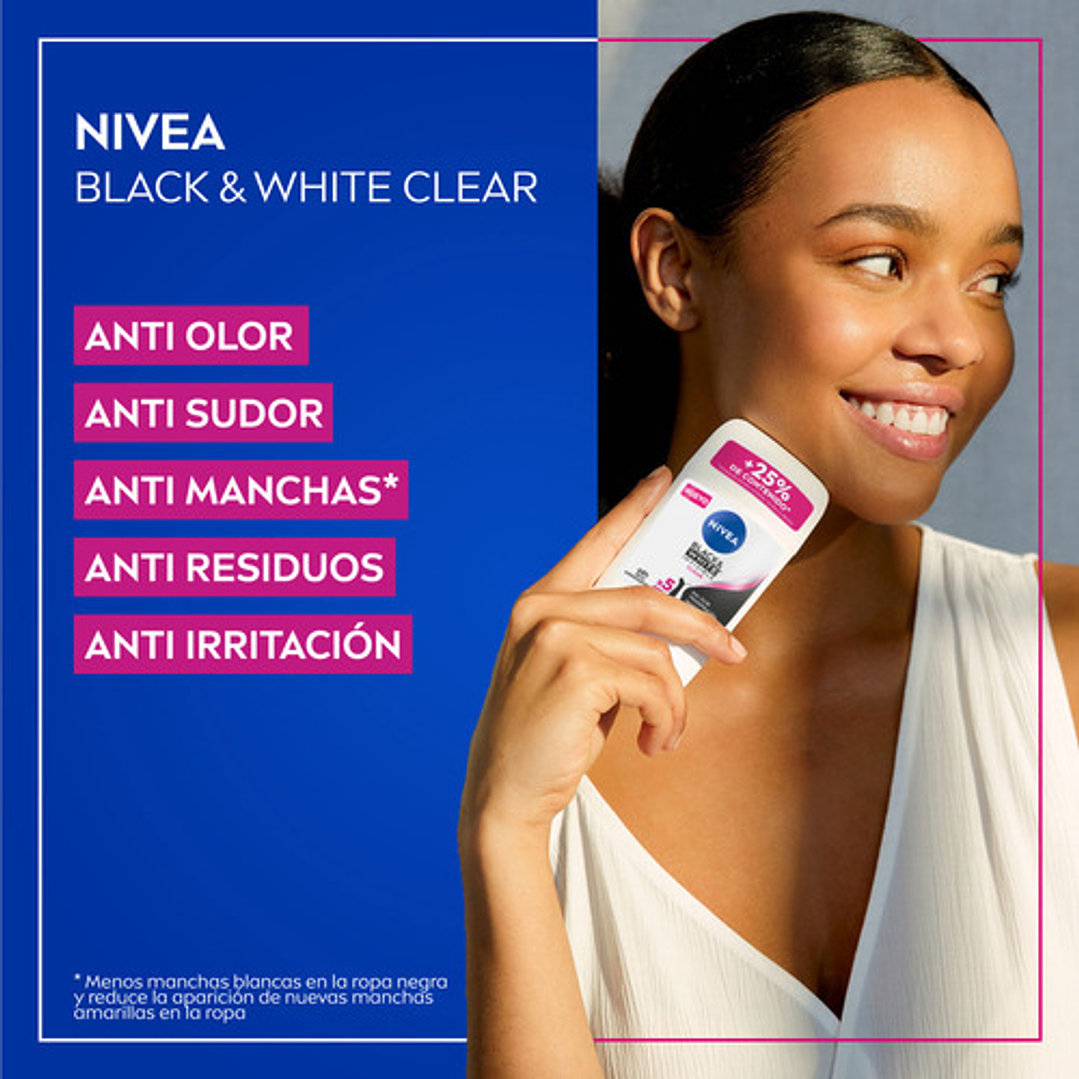 Desodorante Nivea Mujer Black&white Clear 72h 54g 2