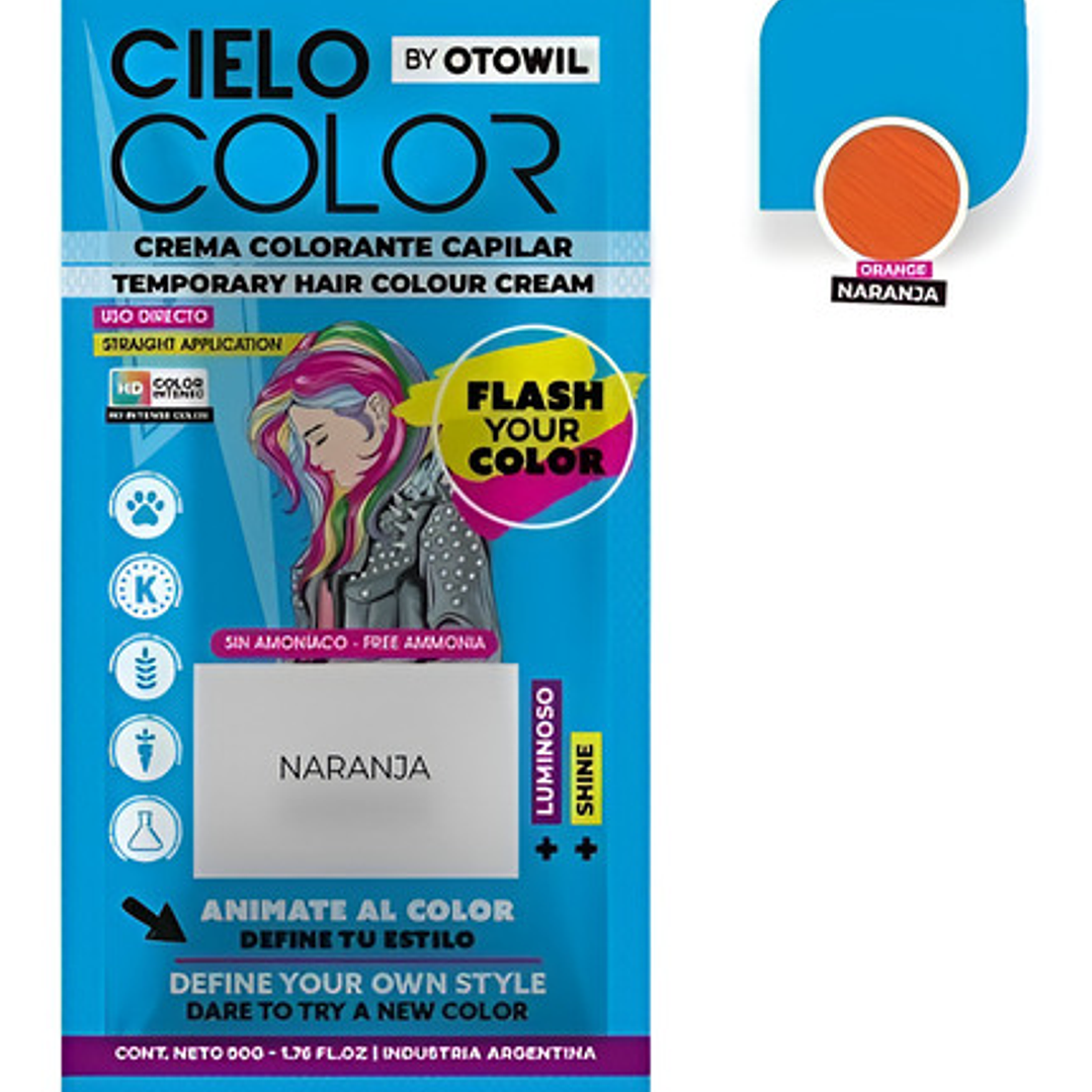 Otowil® Sachet Tinte Fantasía Sin Amoniaco Uso Directo 50g Tono Naranja 5