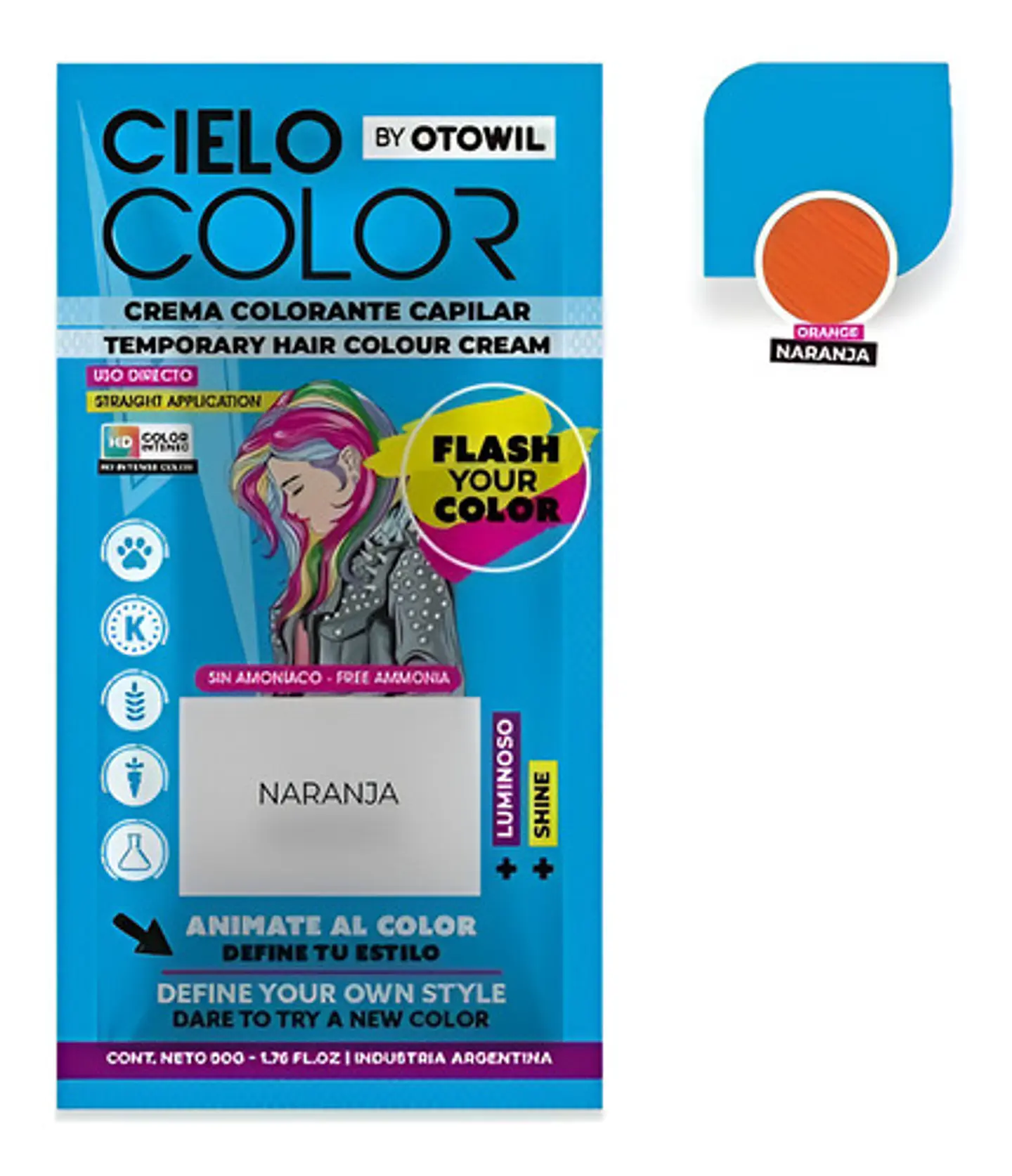 Otowil® Sachet Tinte Fantasía Sin Amoniaco Uso Directo 50g Tono Naranja 5