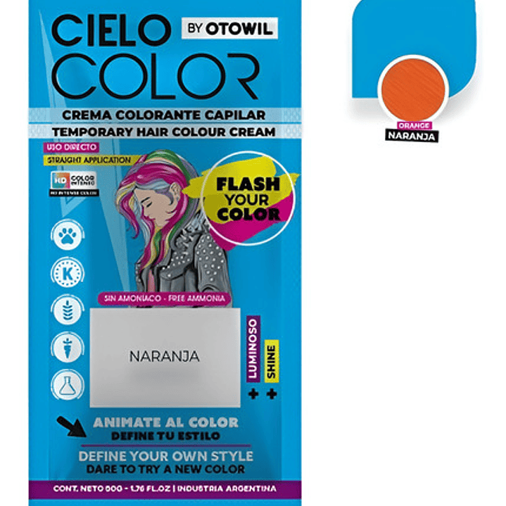 Otowil® Sachet Tinte Fantasía Sin Amoniaco Uso Directo 50g Tono Naranja 5